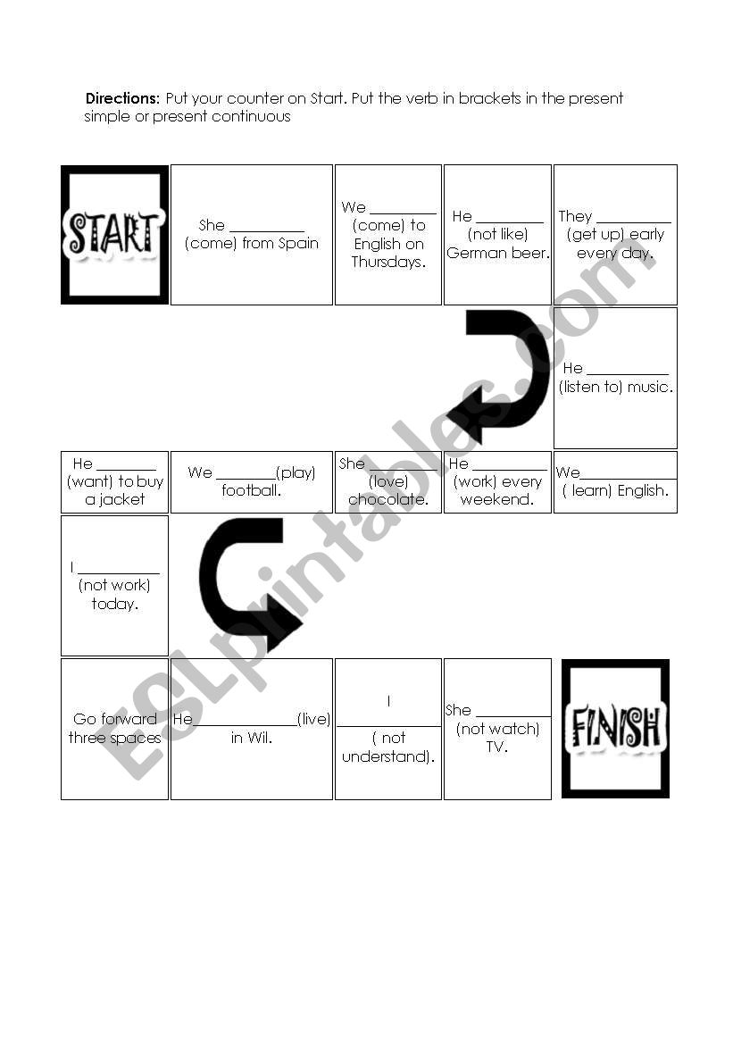Present Simple and continuous Board game