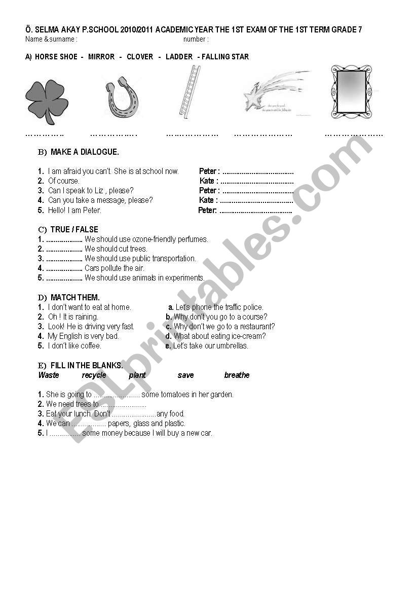 exam paper worksheet