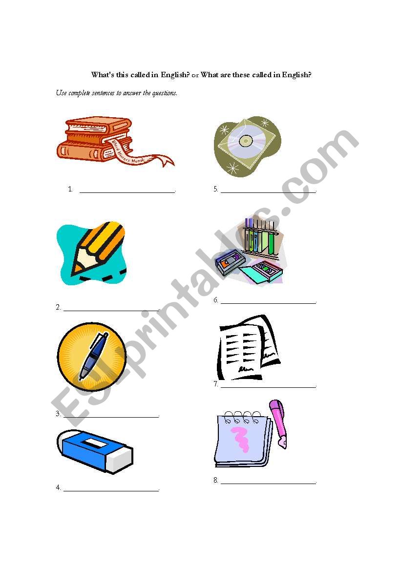 School Supplies Worksheet worksheet