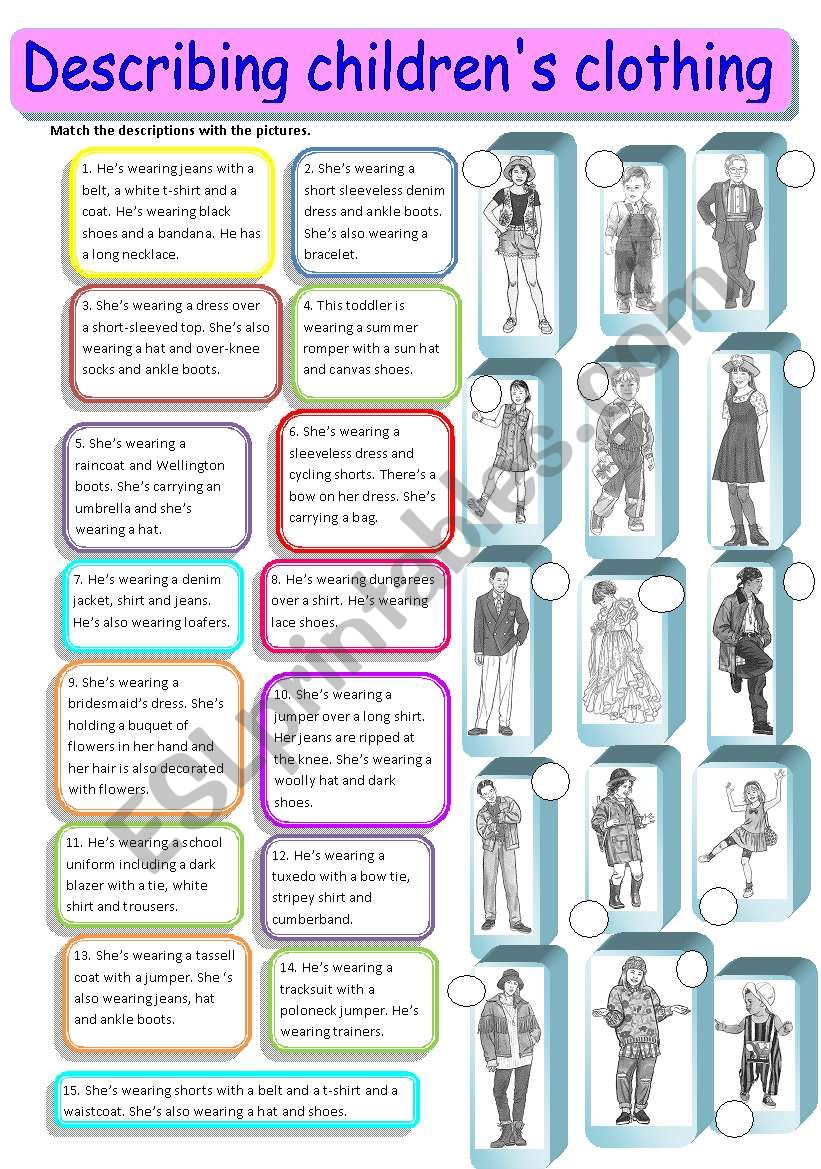 Describing children and teenagersÂ´ clothes 2/3 - matching, fully editable