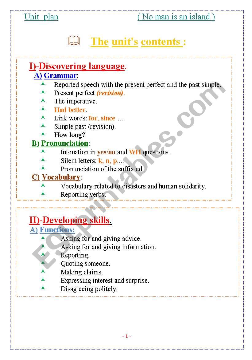 full unit plan  worksheet