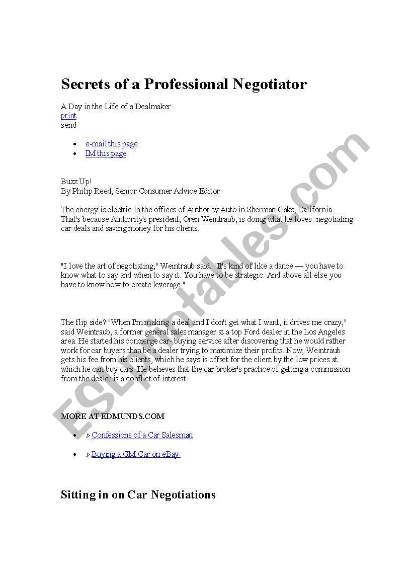 Negociate worksheet