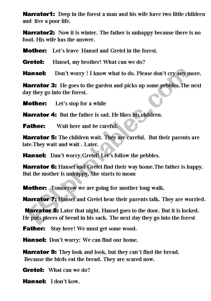 Hansel and Gretel Play Script worksheet