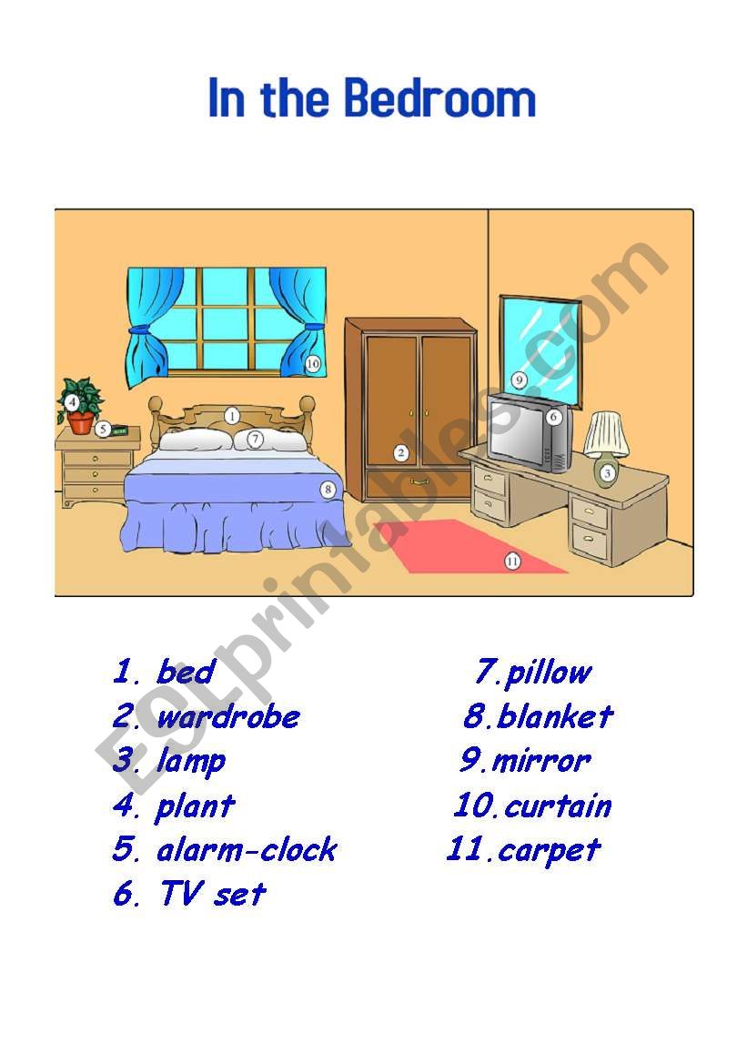 In the Bedroom-Pictionary worksheet