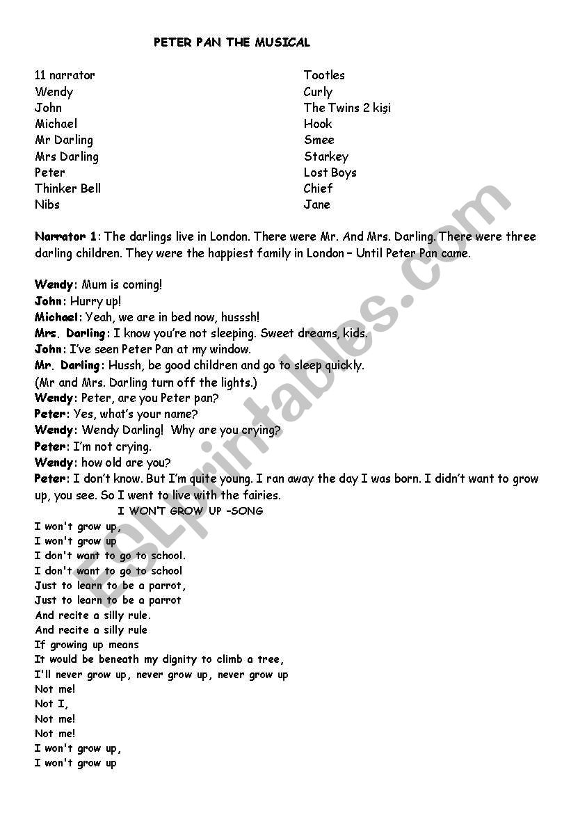 Peter Pan The Musical Play Script