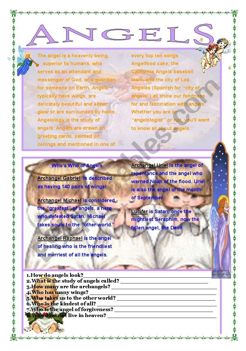 Angels worksheet