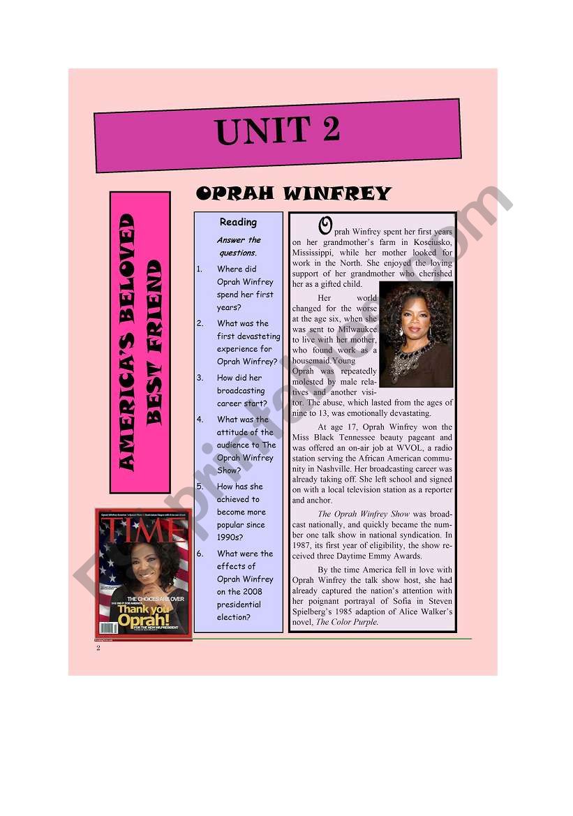 oprah winfrey-reading(part 1) worksheet