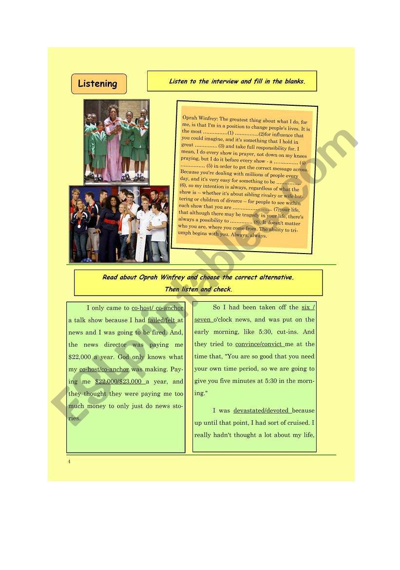 Oprah Winfrey-listening worksheet