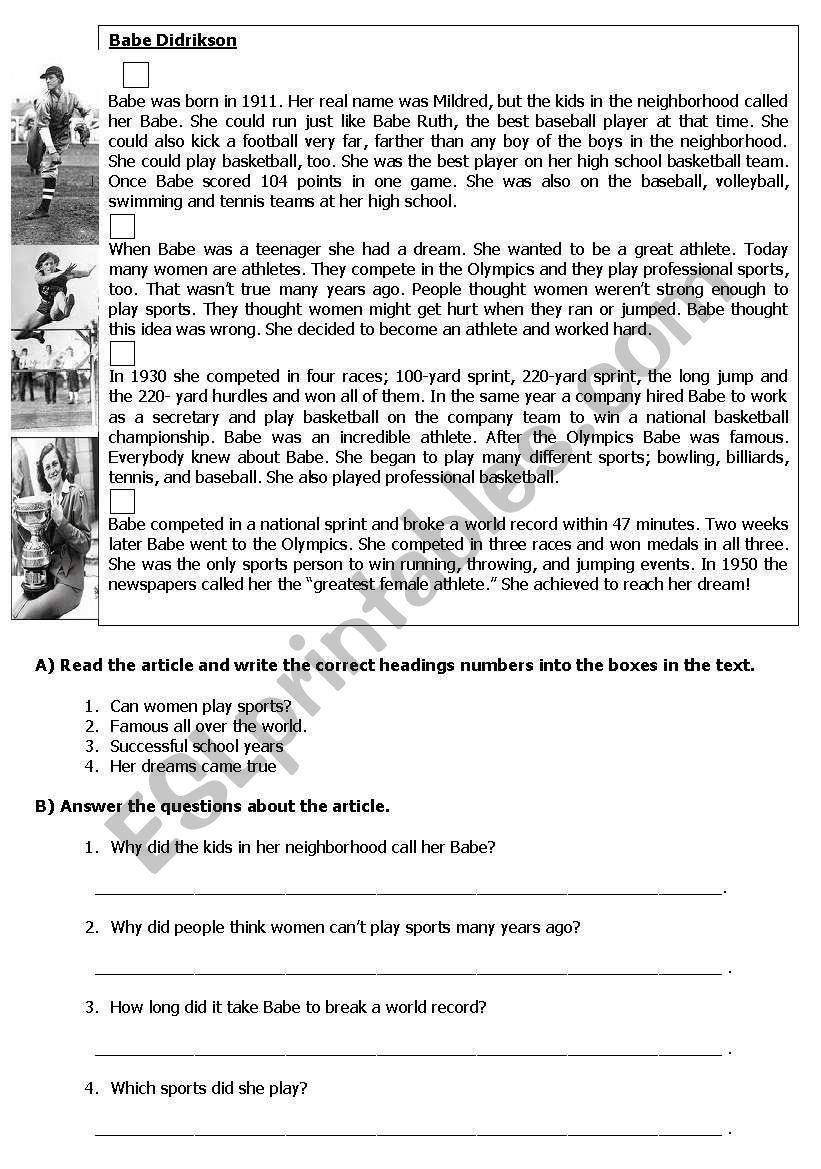 Sports person worksheet