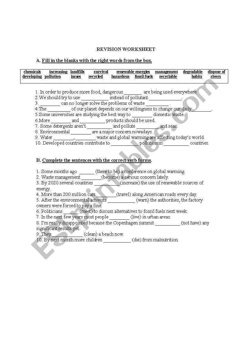 Environmental issues & grammar exercises