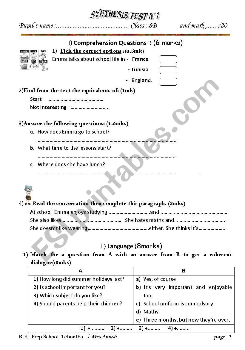 test worksheet