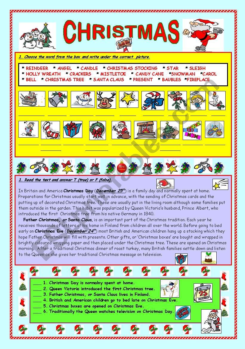 CHRISTMAS - matching & reading (fully editable & key) 