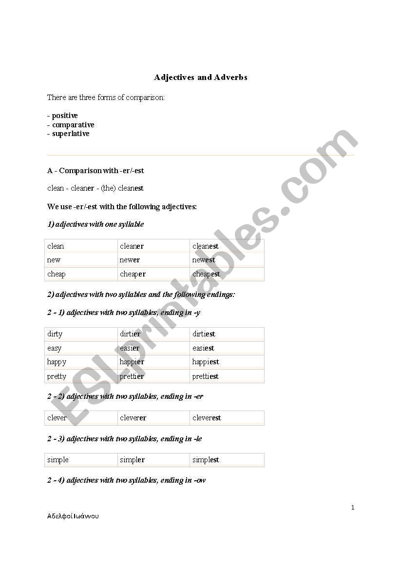 Adjectives and Adverbs worksheet