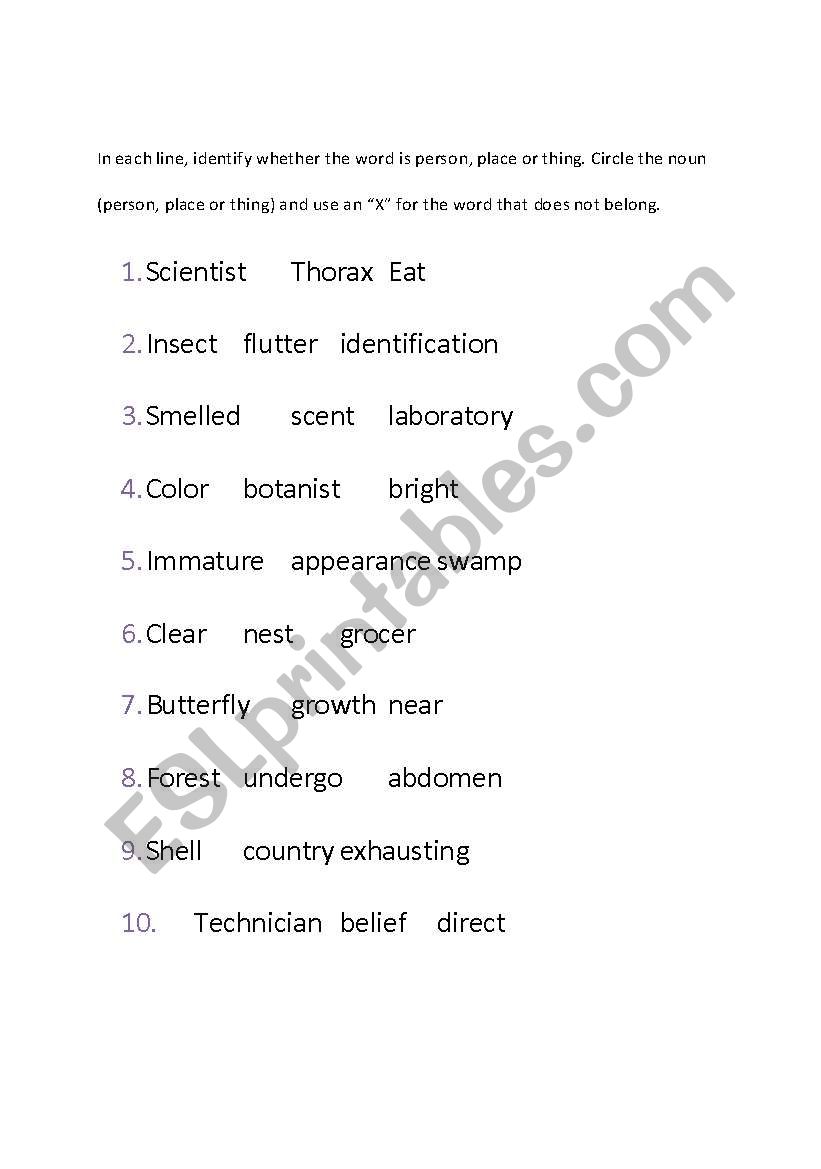 Identifying Nouns Worksheet worksheet