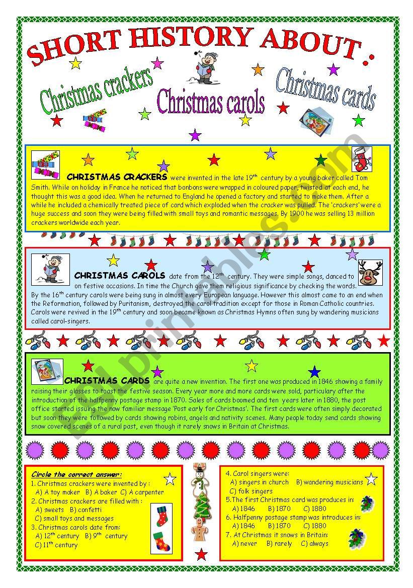 SHORT HISTOYR ABOUT: Christmas crackers,carols and cards (fully editable & key)