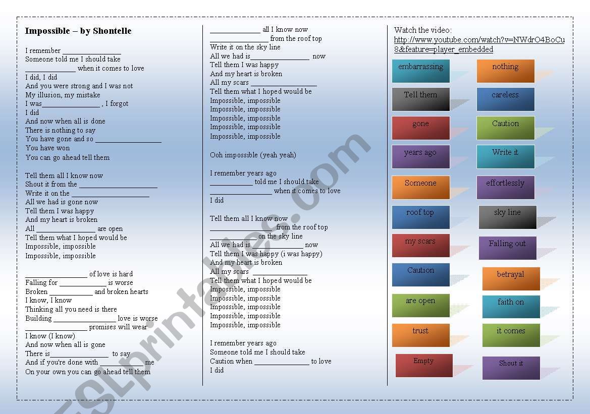 SONG: Shontelle - IMPOSSIBLE worksheet