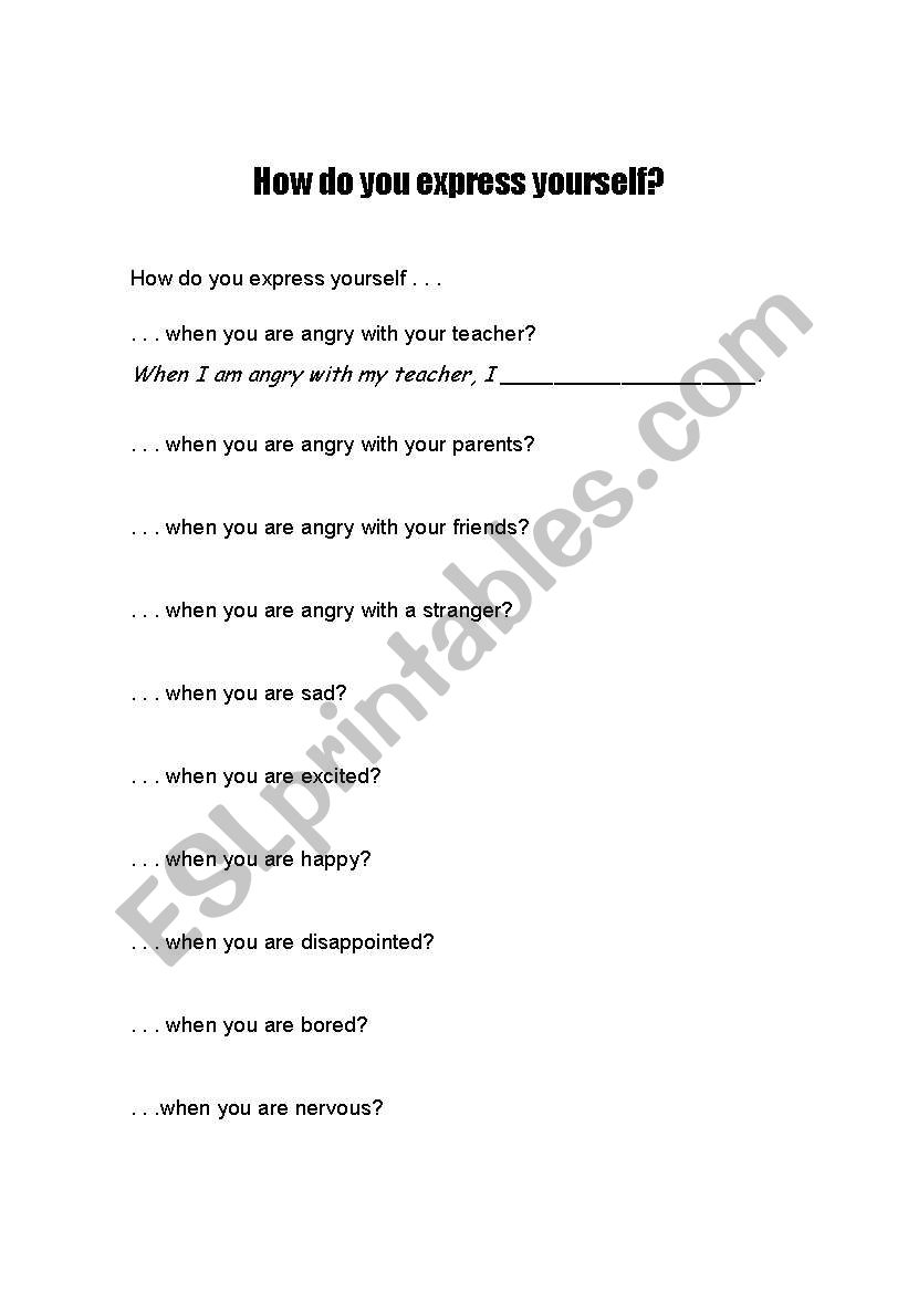 how do you express yourself worksheet