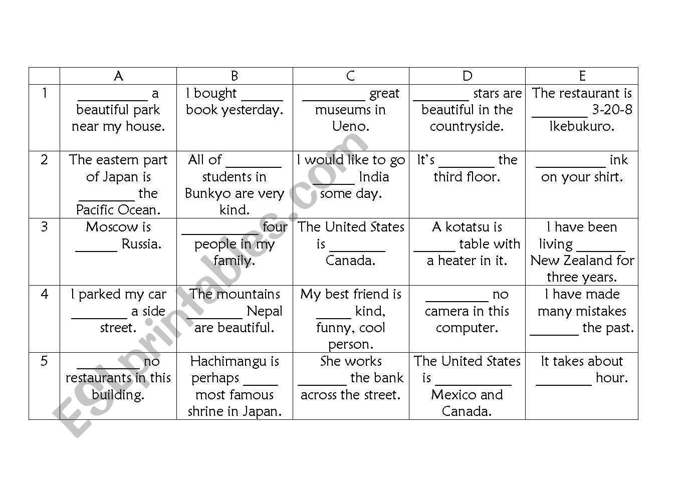 Grid Game  worksheet