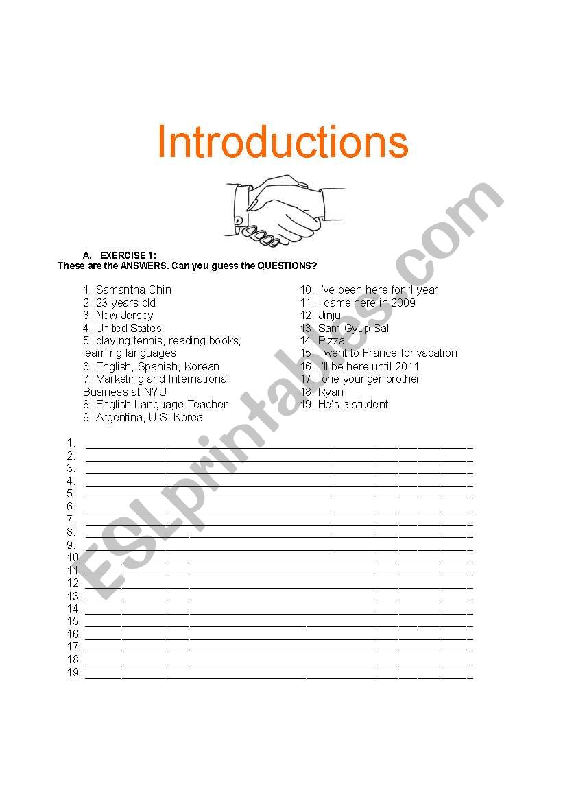 Introductions (3 pages) worksheet