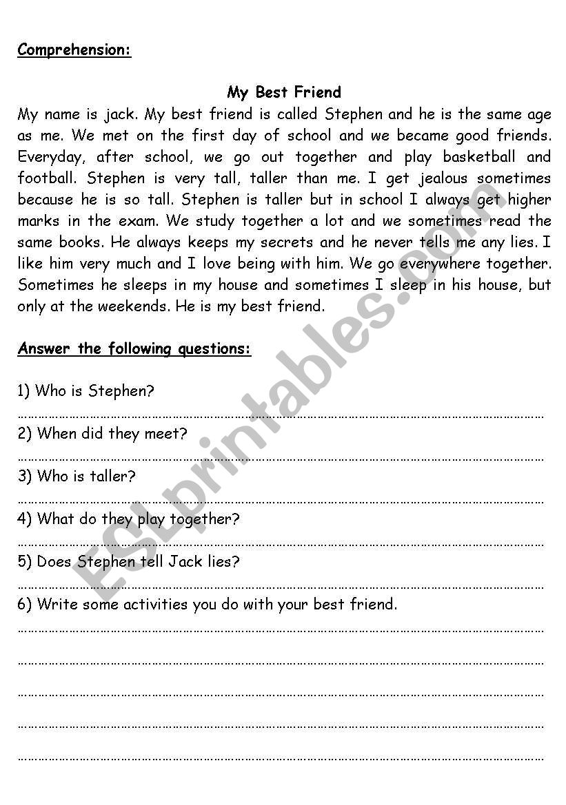 My best friend worksheet