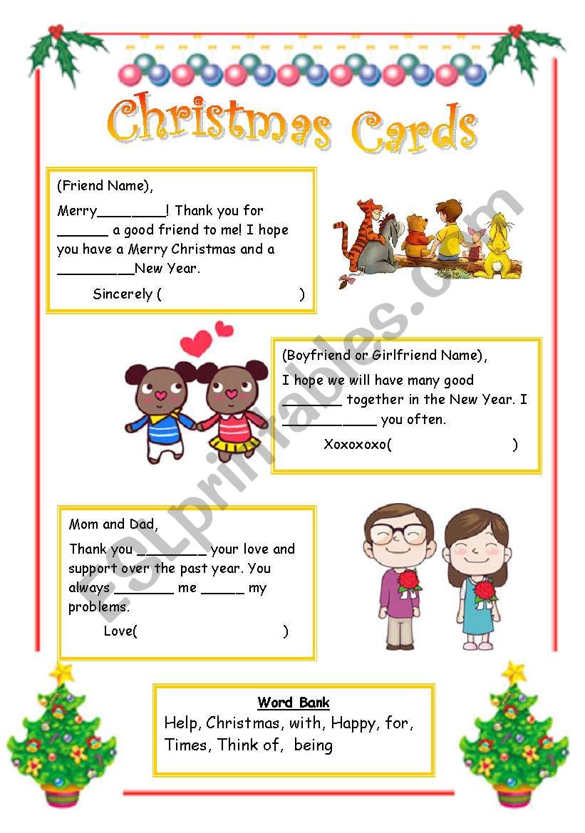 Christmas letters listening worksheet