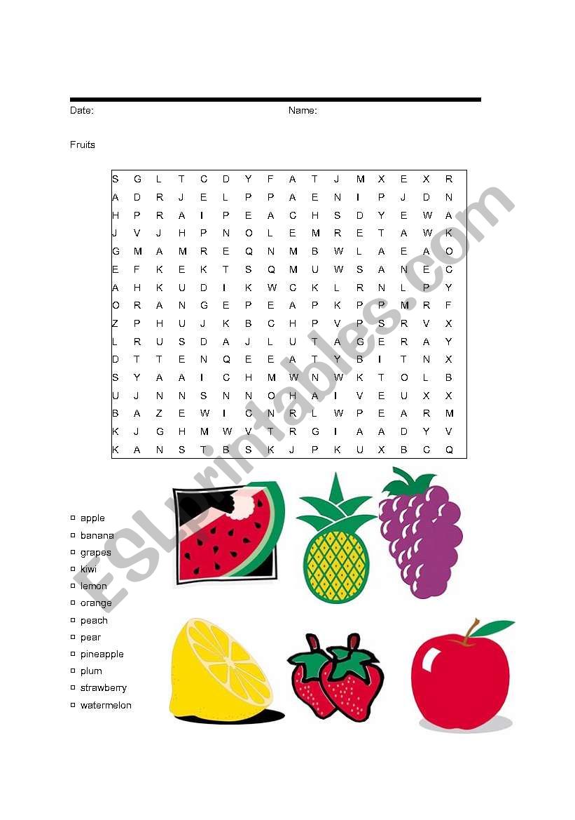 fruits worksheet