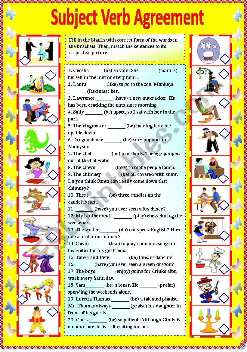 Subject Verb Agreement (with B/W and answer key) **editable