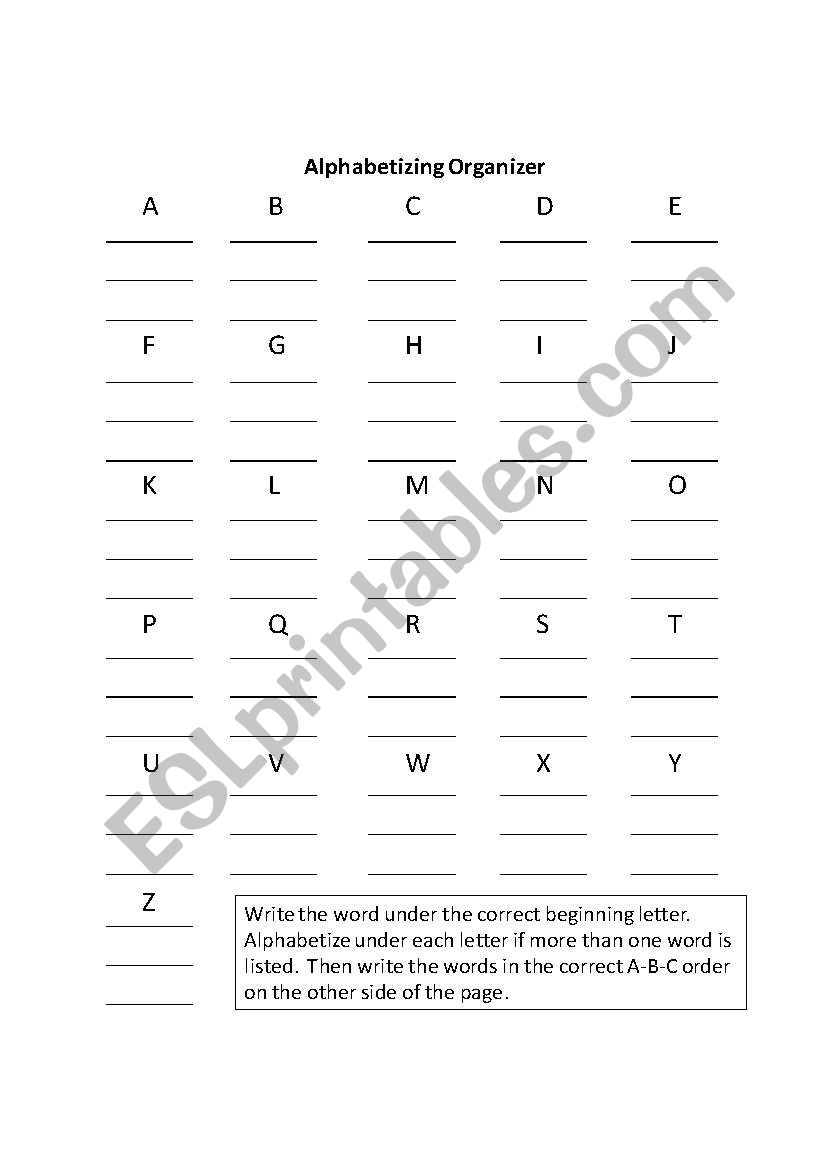 Alphabetizing Organizer worksheet