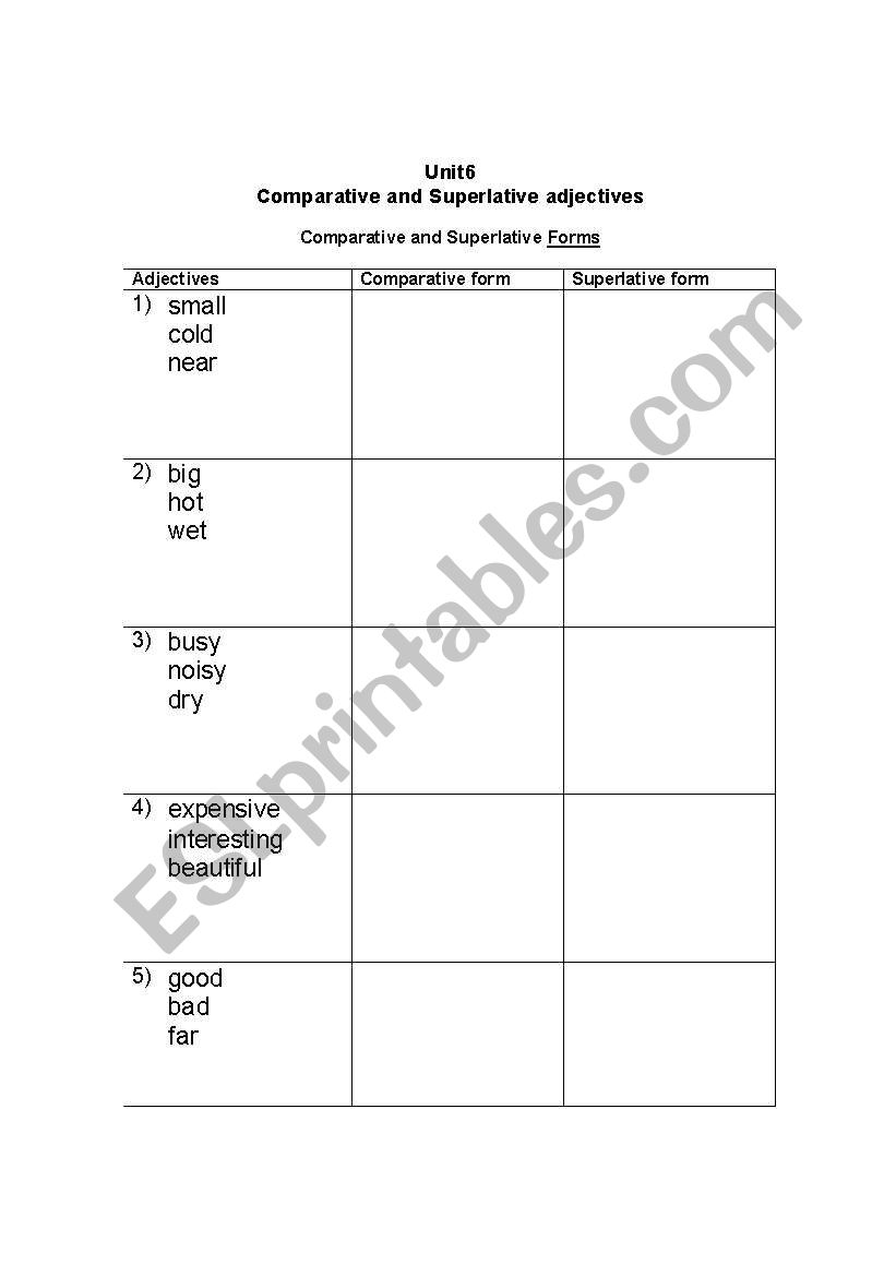 Comparatives and superlatives worksheet