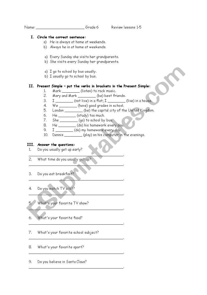 Vocabulary review worksheet