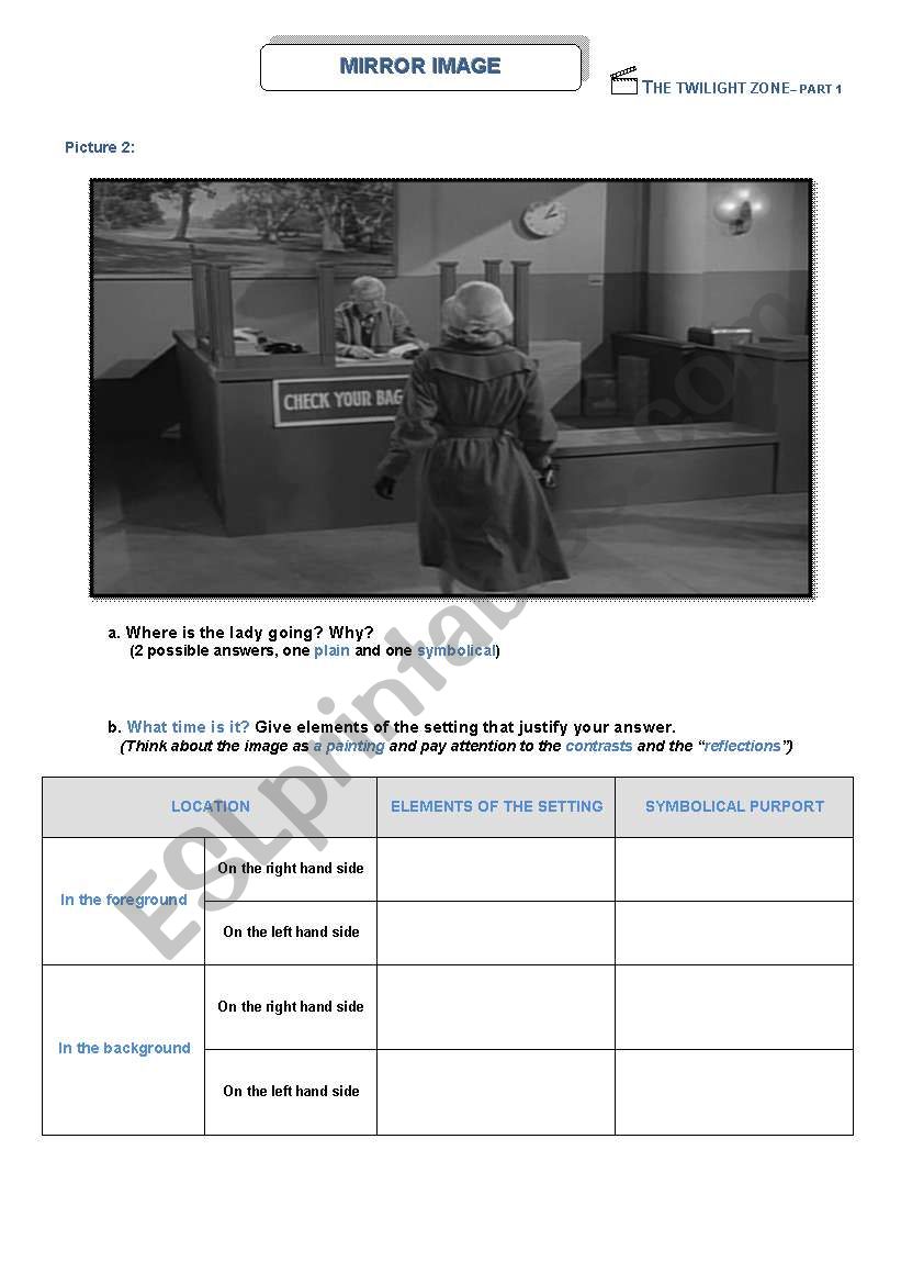 Twilight Zone: Episode Mirror Image 3rd Worksheet