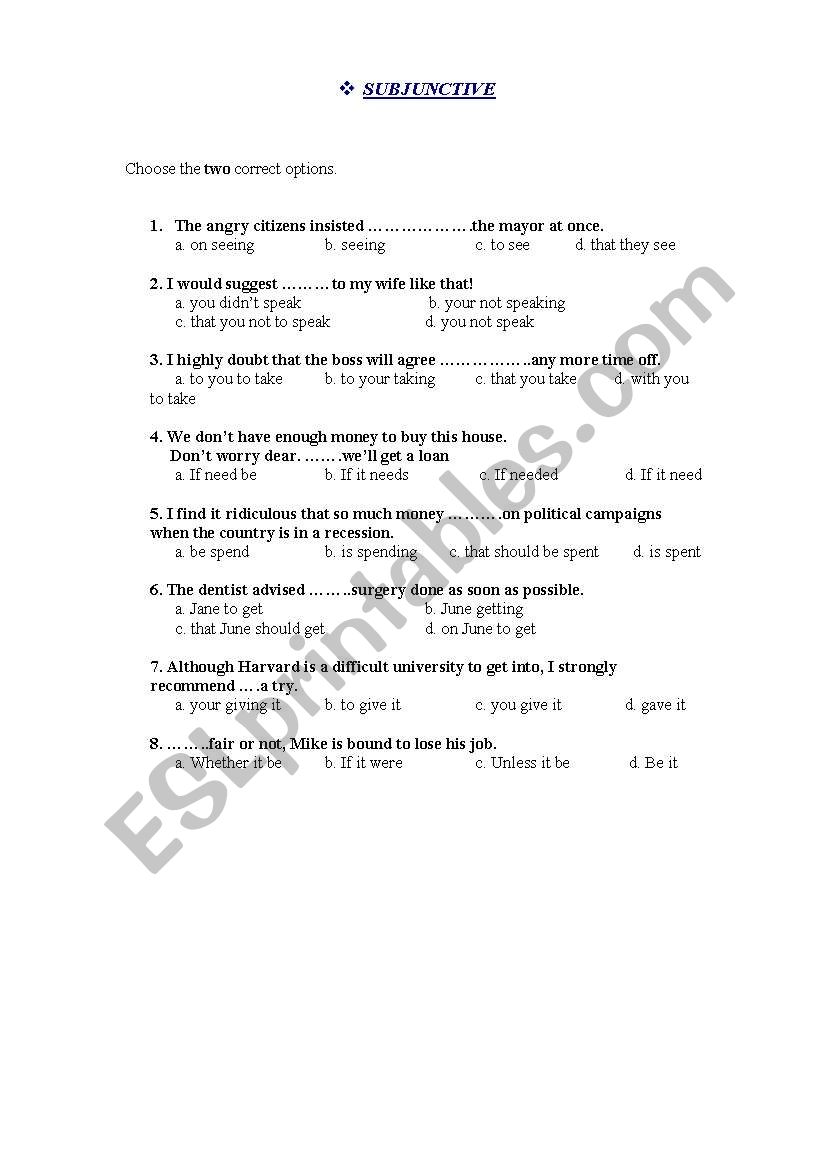 subjunctive worksheet