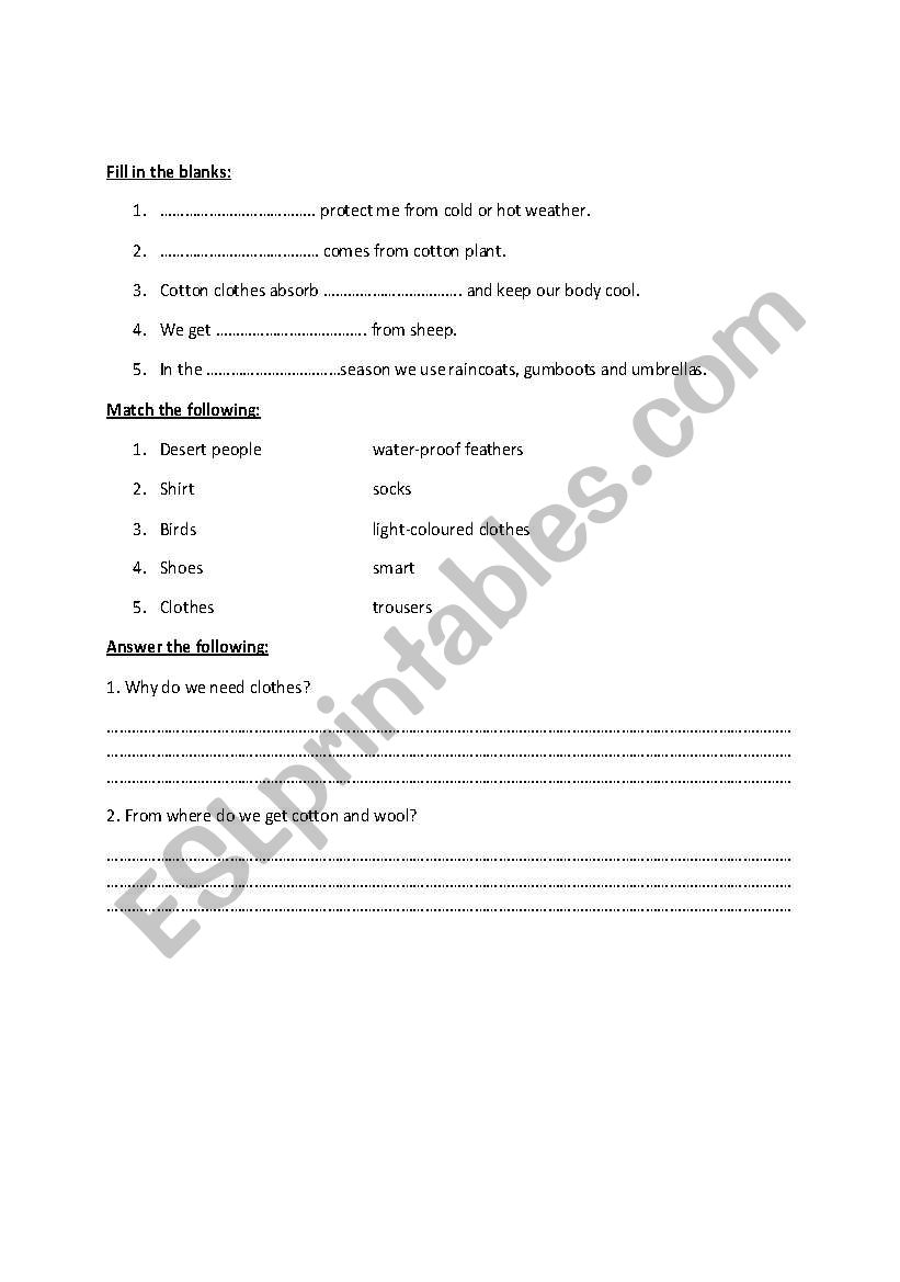 clothes worksheet