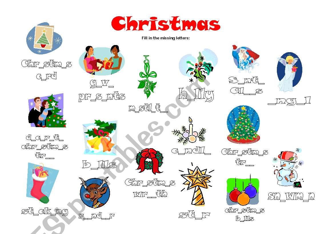 Christmas vocabulary worksheet