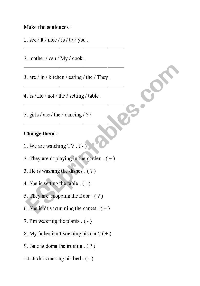 present continuous worksheet