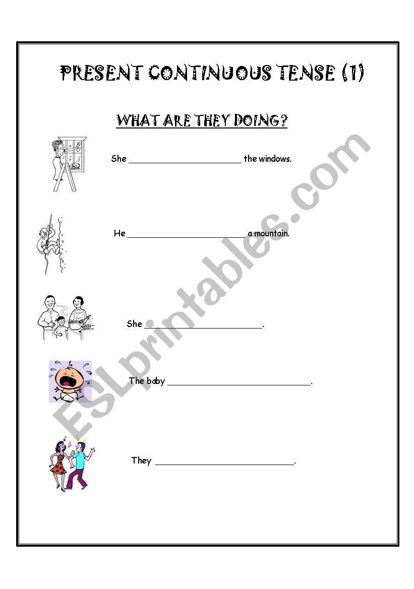 PRESENT CONTINUOUS TENSE with a pictionary - 1st Part -  Pages 1,2,3
