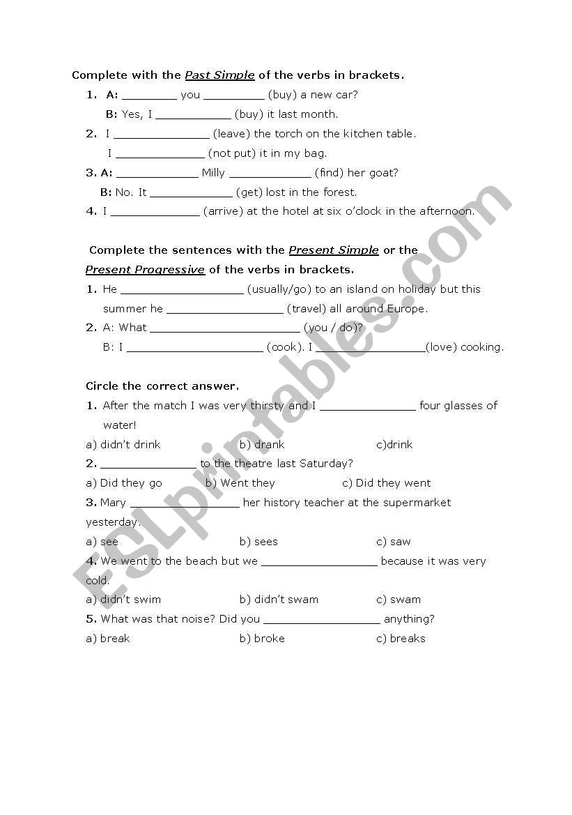 simple present, present continuous, simple past tenses 