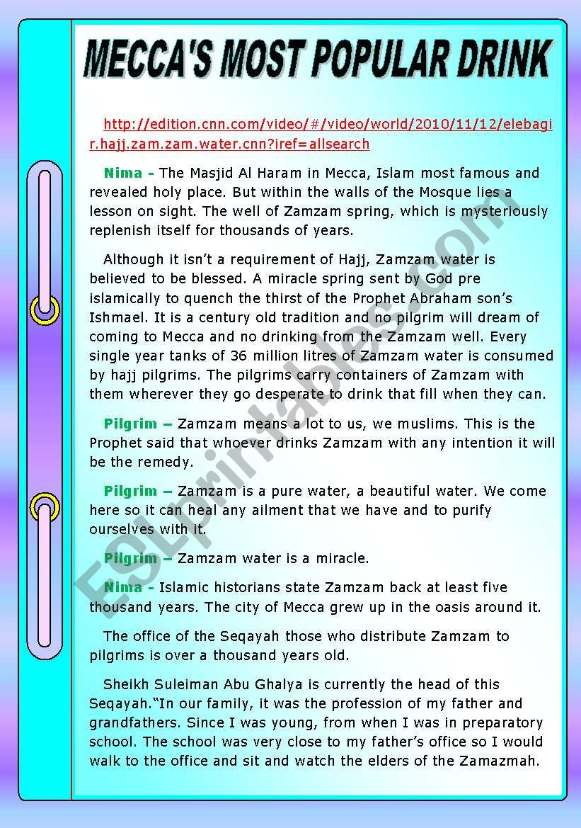 Listening comprehension - MECCA´S MOST POPULAR DRINK Listening comprehension - MECCA´S MOST POPULAR DRINK