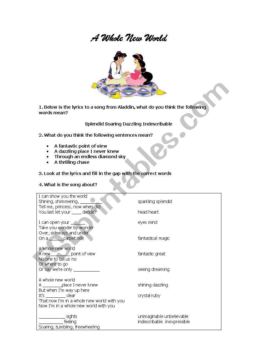 Aladdin Song worksheet worksheet