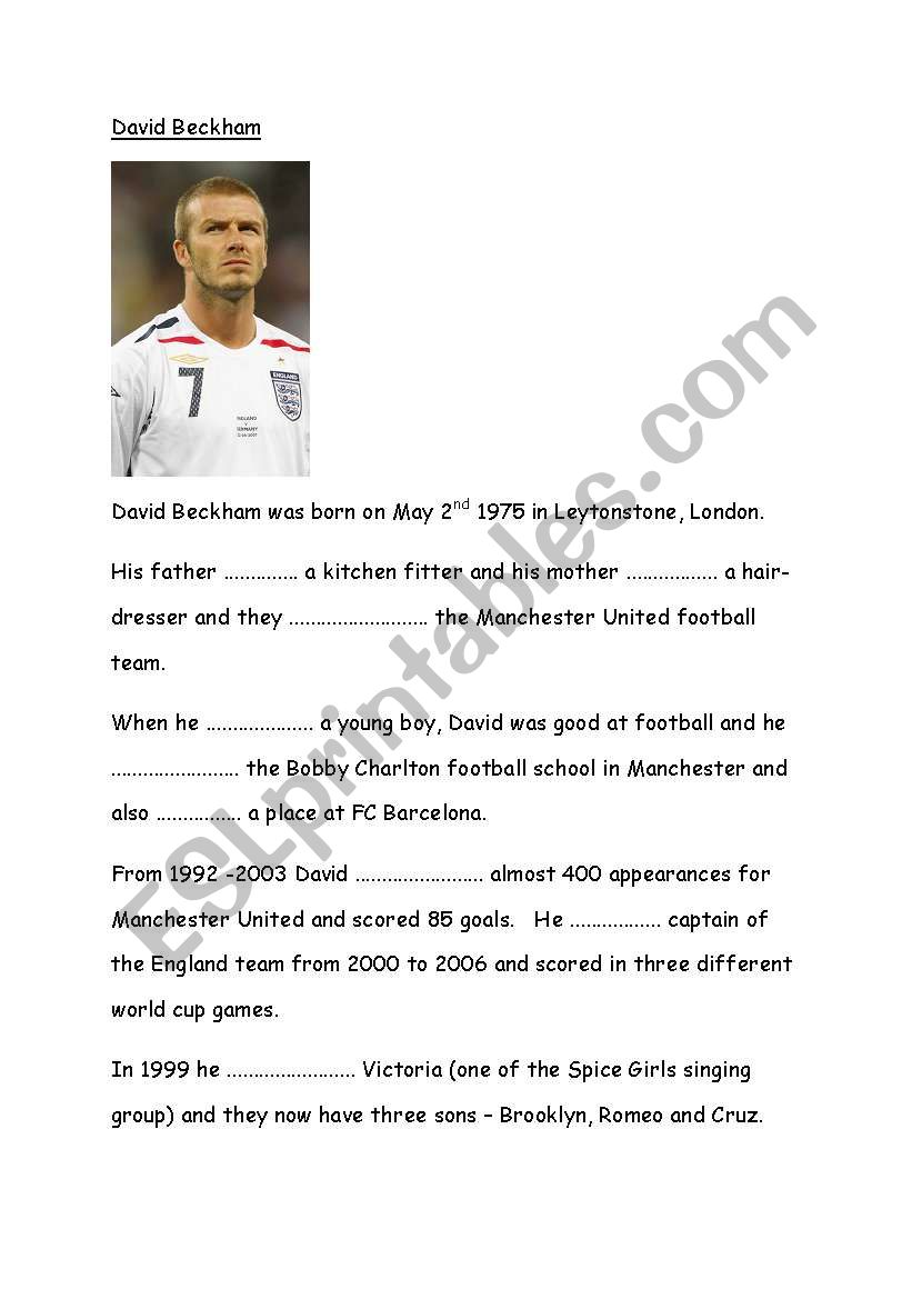 David Beckham worksheet