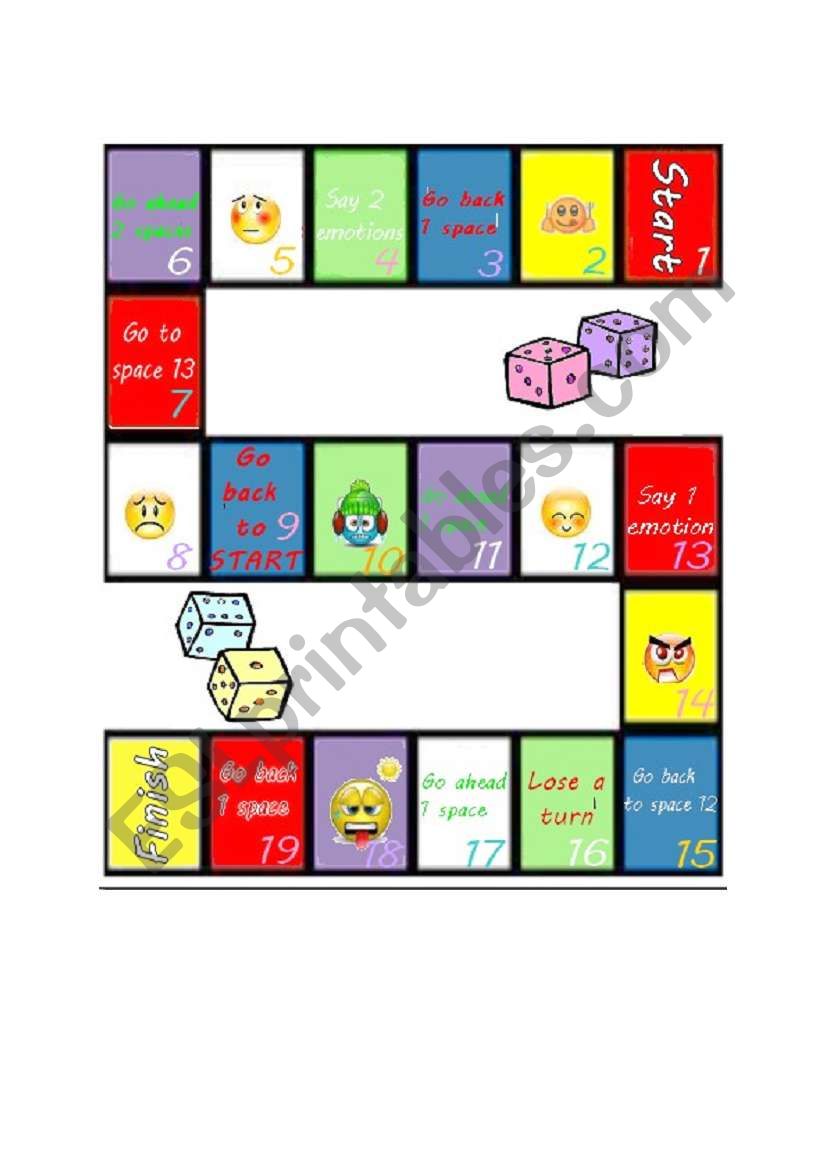 Feelings board game worksheet