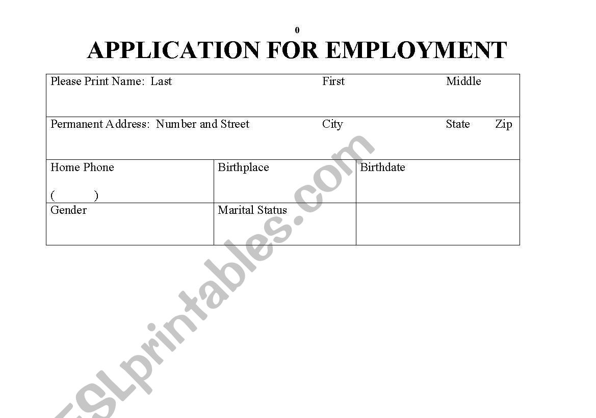 Generic Application for Employment, Apartment, Registration, etc.