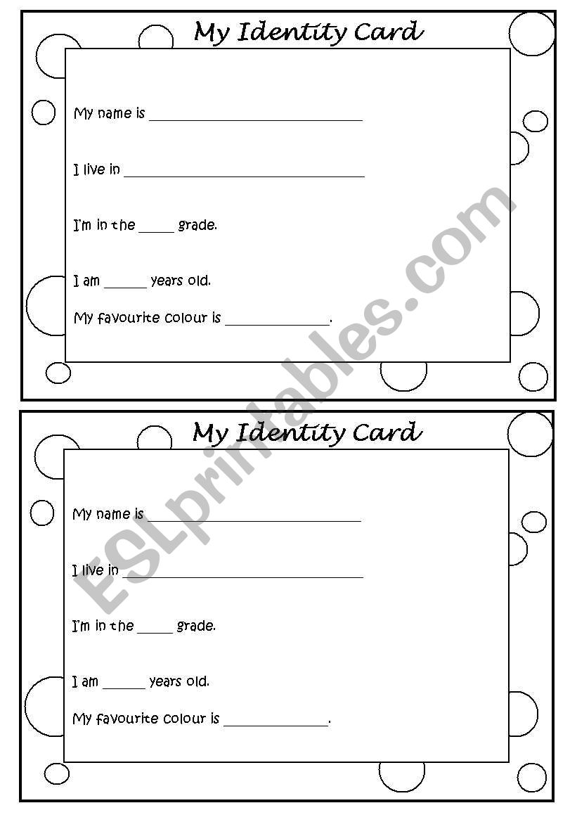 My identity card worksheet