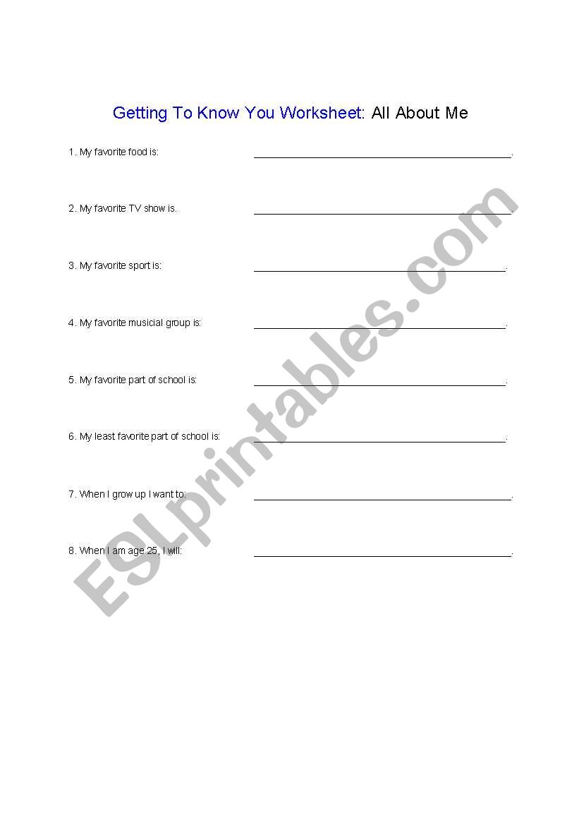 All about me worksheet