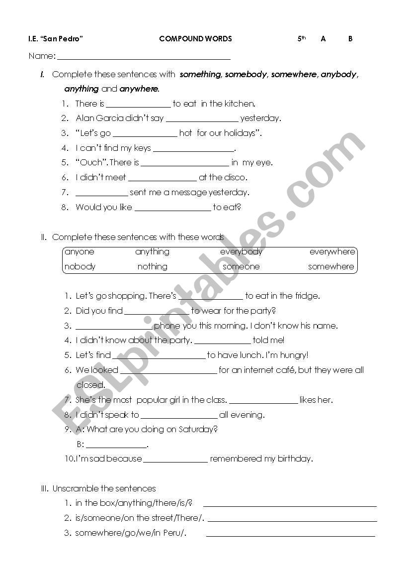 someboy anybody  worksheet