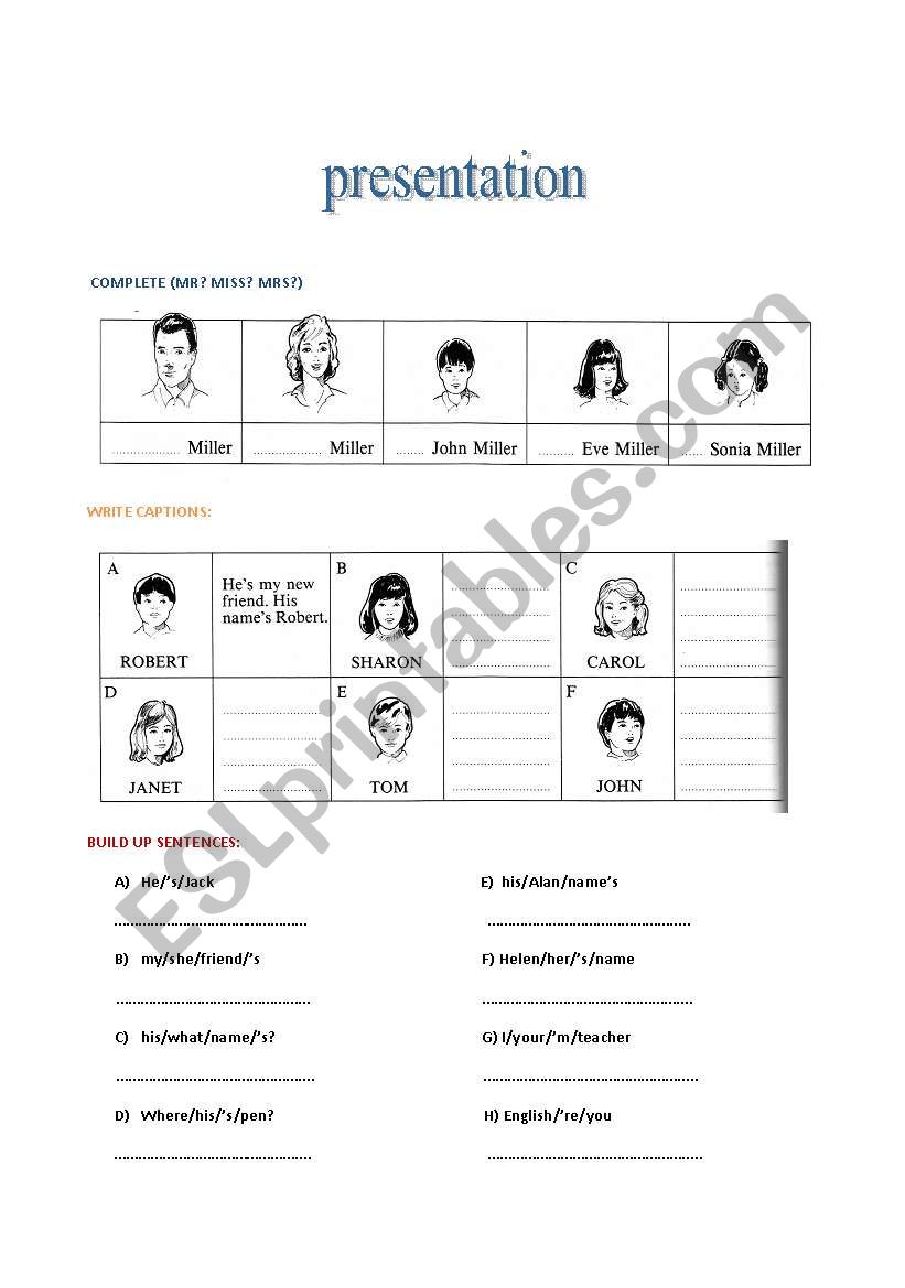 presentation worksheet