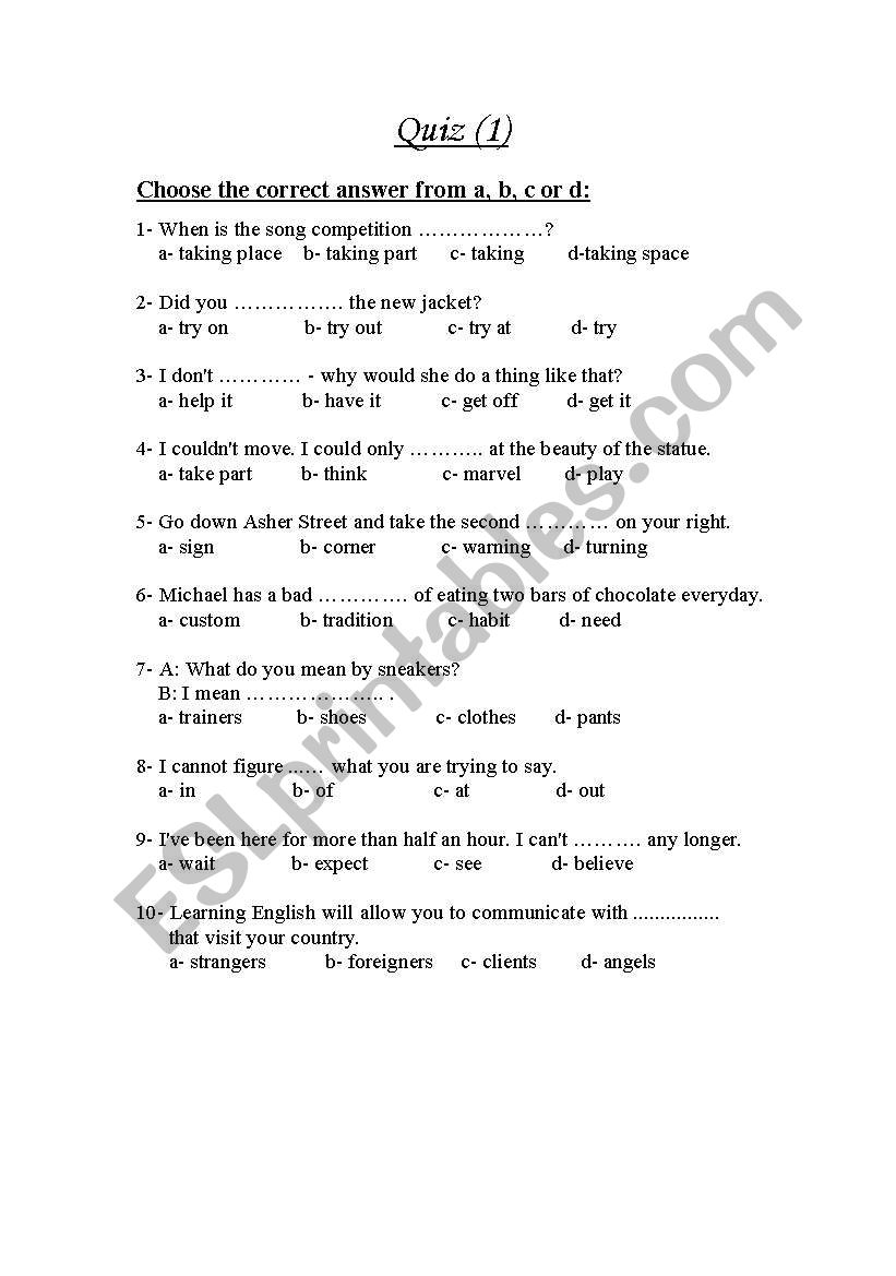 Vocabulary Quiz on Traveller Course Book Module (1)