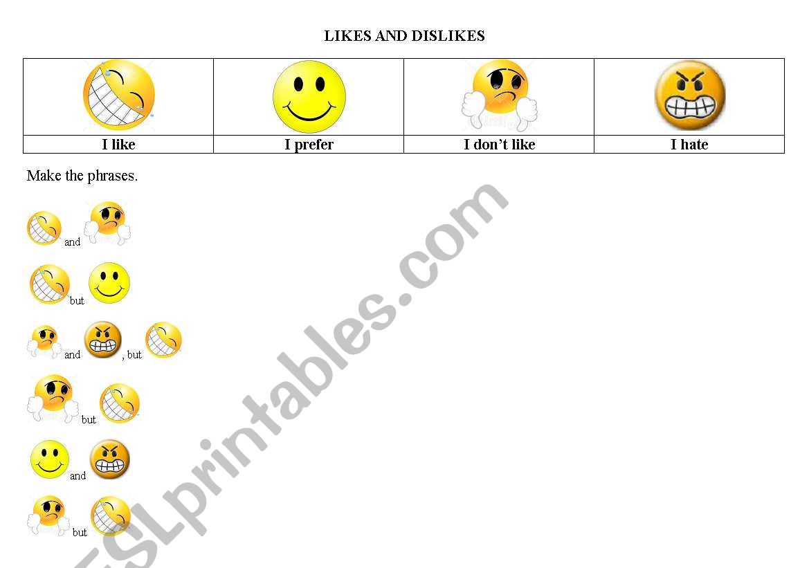 Likes and Dislikes worksheet