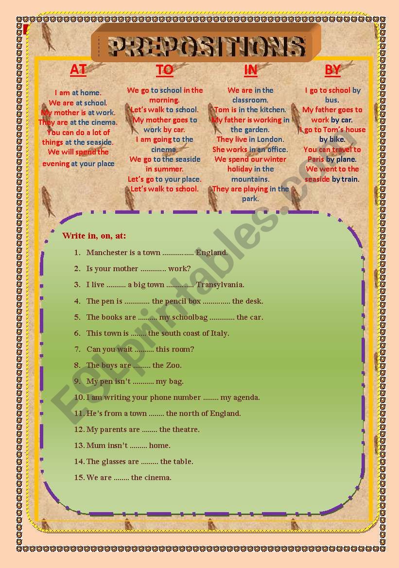 Prepositions worksheet