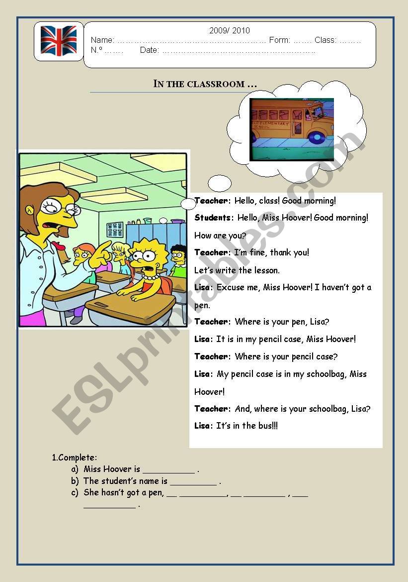 Classroom worksheet